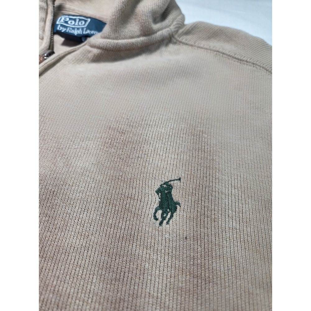 Polo Ralph Lauren Mens Large Tan Beige 100% Cotton Quarter Zip Pullover Sweater
